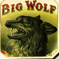 Antique Big Wolf cigar label with black wolf illustration and gold embossed details
