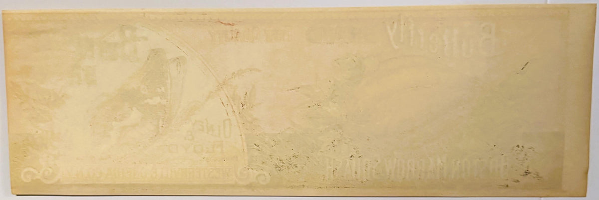 Back of original antique 1890s Butterfly Brand paper can label