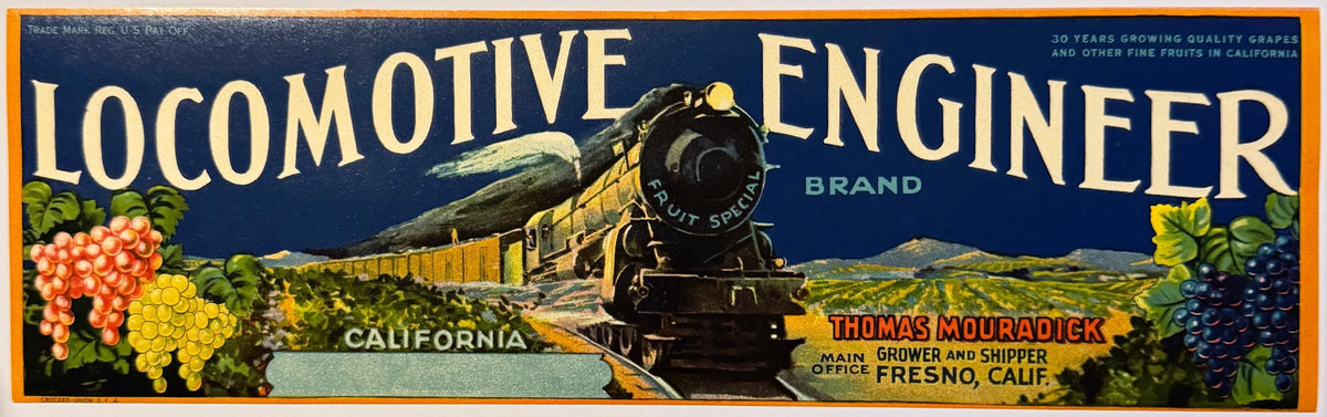 Original 1930s Locomotive Engineer Fresno California vintage crate label
