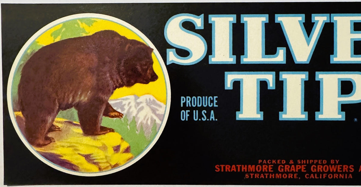 Silver Tip Brand Strathmore California vintage bear crate label