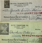 Two antique Butte Tombstone Company checks showing different handwritten payment details