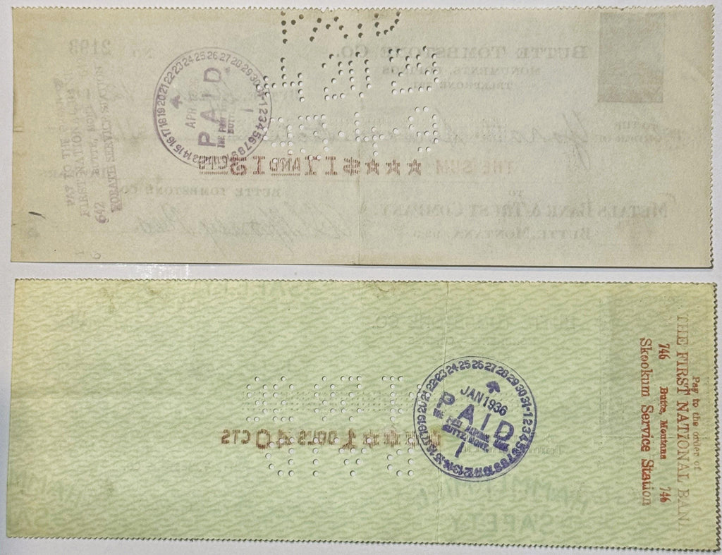 Reverse side of an antique Butte Tombstone Company check showing its original markings