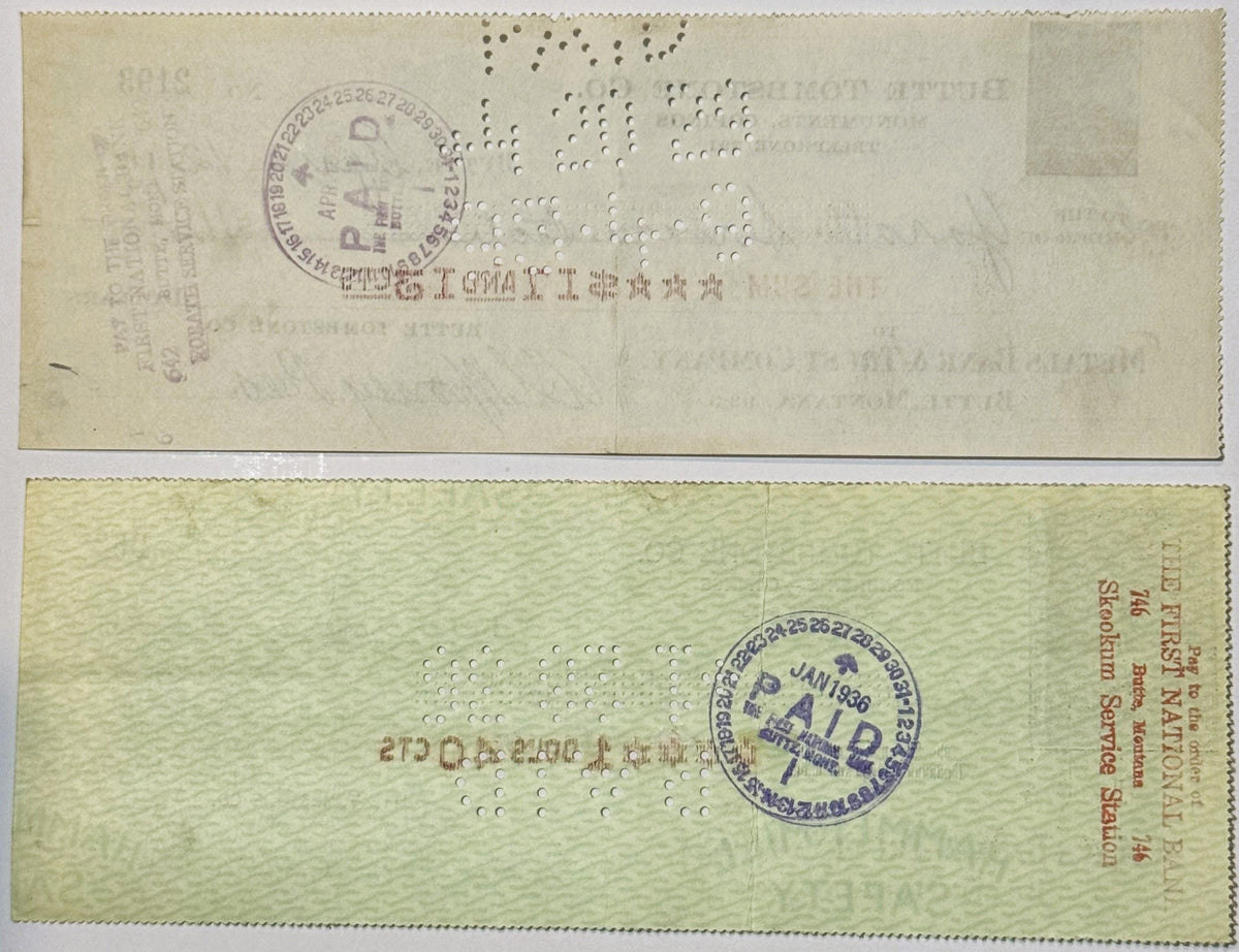 Reverse side of an antique Butte Tombstone Company check showing its original markings