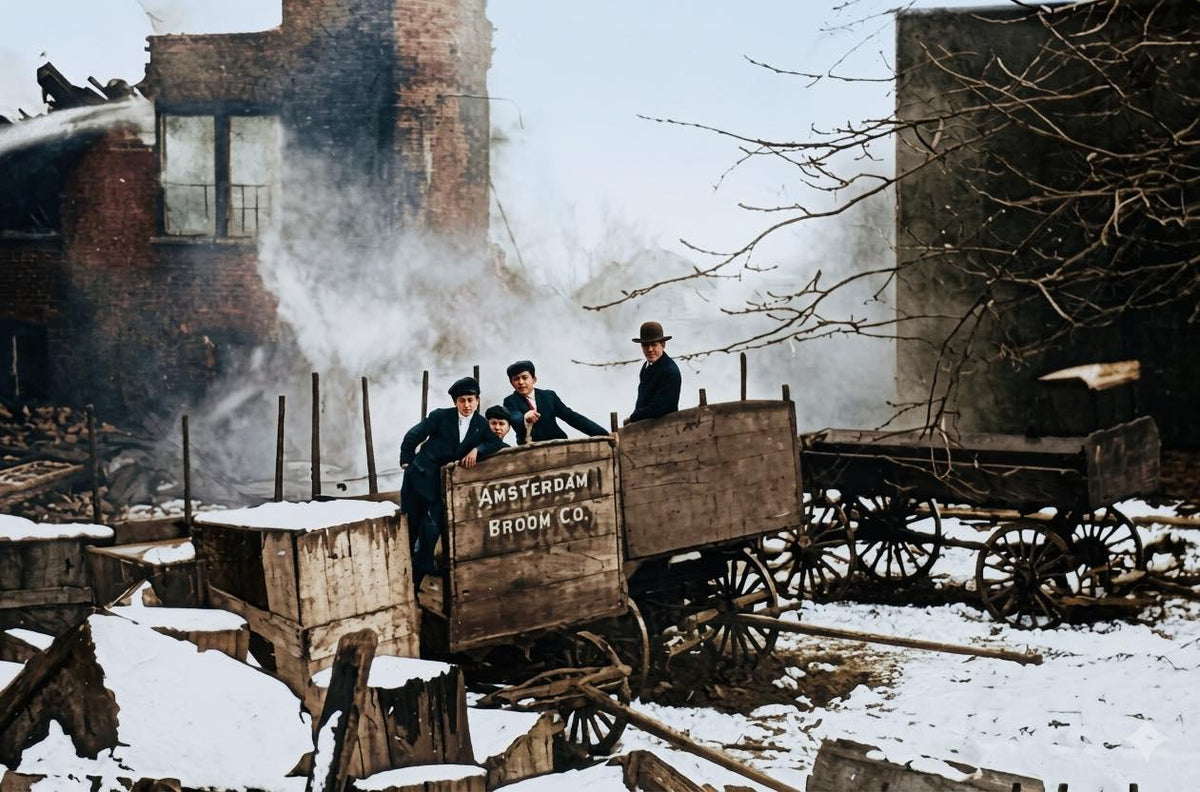 1Vintage broom-making scene shown in the additional product photograph for the antique Rex #8 label