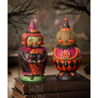 Jackie Green-O-Ween Spooks Jar displayed beside another Johanna Parker Halloween collectible.