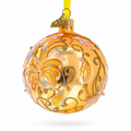 Golden amber glass ball Christmas ornament hand painted with white lilies and botanical details