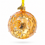 Golden amber glass ball Christmas ornament hand painted with white lilies and botanical details