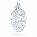 Clear glass egg Christmas ornament with icy crystalline textured appearance