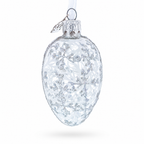 Clear glass egg Christmas ornament with icy crystalline textured appearance