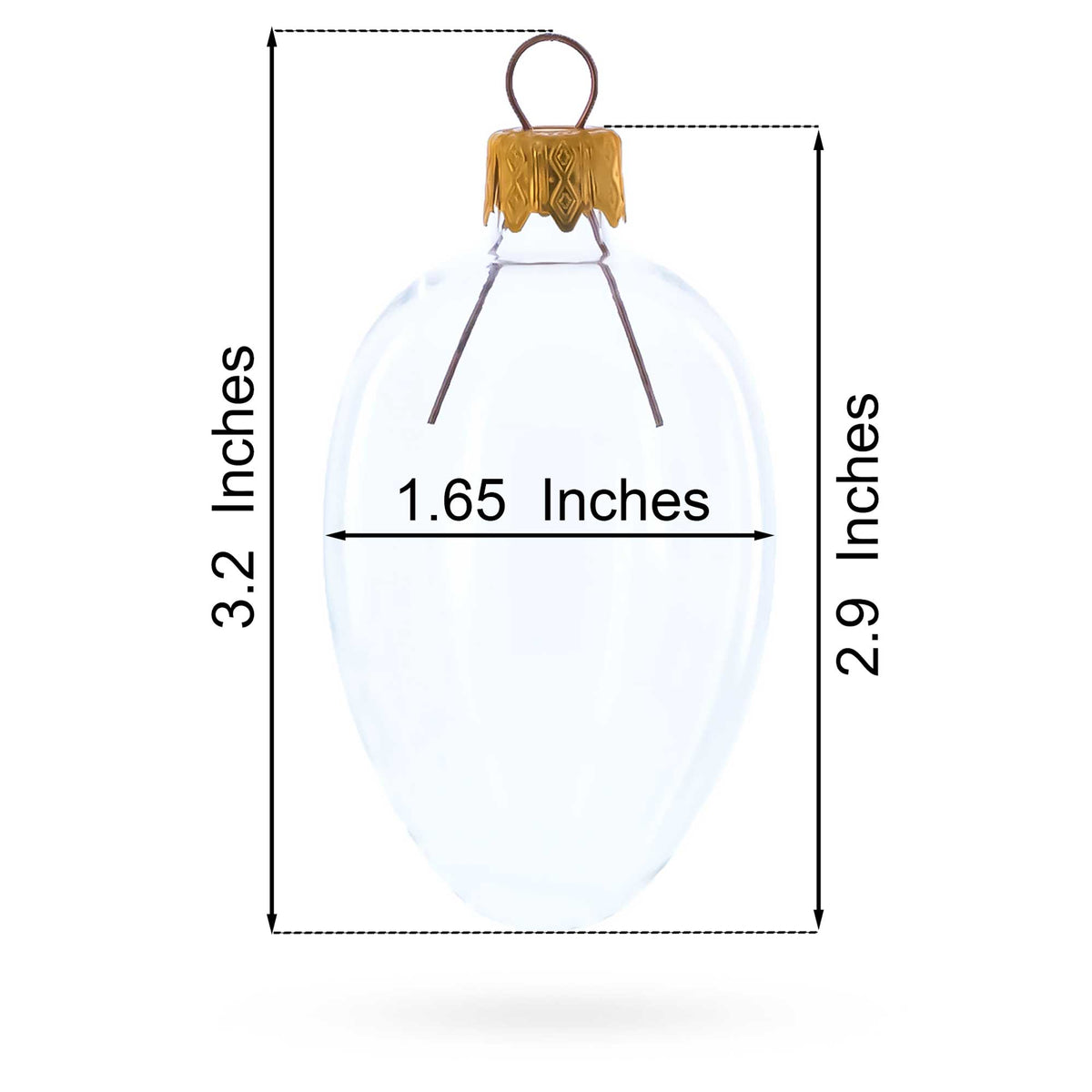 Size diagram for 2.9-inch clear glass egg Christmas ornament