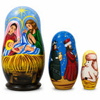 Hand-painted Nativity wooden nesting dolls set of three with colorful Christmas scenes