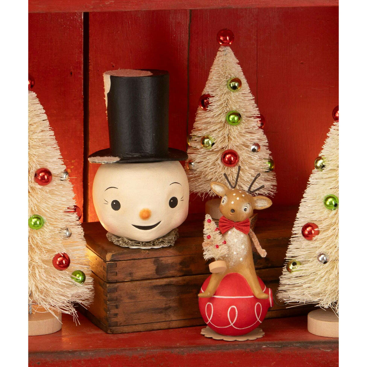 Mr. Snowman Christmas collectible displayed with vintage-inspired tree and holiday decorations