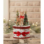 Retro Rudy vintage-inspired Christmas reindeer decoration with bottle brush trees