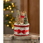Retro Rudy reindeer Christmas box displayed with glowing holiday lights