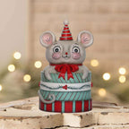 Spencer Merry Boo Christmas mouse collectible displayed with festive holiday lights