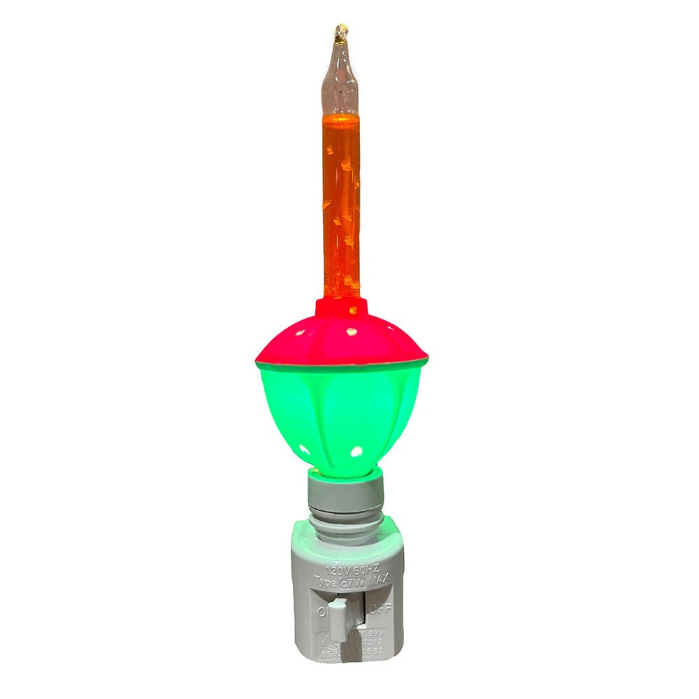 Vintage-inspired Christmas bubble light night light with colorful red and green base